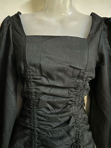 Chic Black Ruched Mini Dress