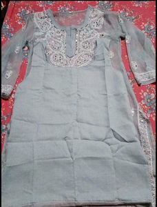 Chikankari kurti with mirror work....