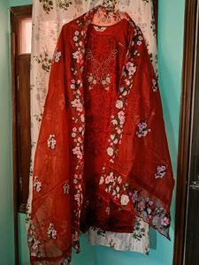 Elegant Red Floral Kurta Set