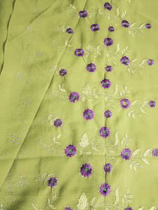 Elegant Lime Green &amp; Purple Saree