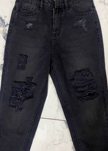 Black Distressed Wide Leg Jeans