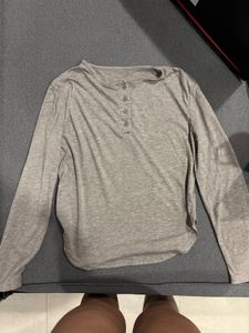 Gray Long Sleeve Henley Top