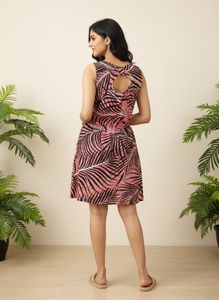 Leaf Print Sleeveless Mini Dress