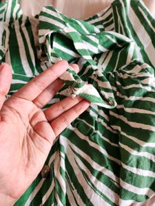 Cotton Green Leaf Print Button-Up Mini Dress