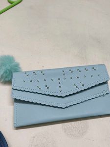 Cute Blue Wallet with Pom Po