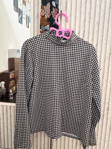 Gingham Check Mock Neck Top