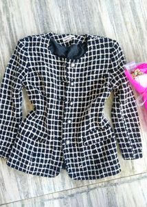 Tweed jacket checkered Patterned Black & White Bla