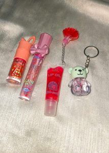 Cute Lip Gloss & Bear Keychain Set