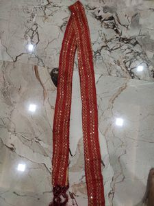 Red Embroidered Dupatta with Mirror Work