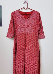 Red Ethnic Printed Kurta