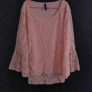 Pink Lace Bell Sleeve Top