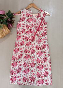 Pink Floral Midi Dress For Women