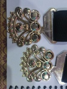 Elegant Black Elastic Belt with Ornate Buckle