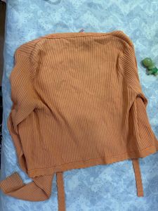 Orange Cropped Knit Cardigan