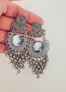Boho Silver Hoop Earrings with Pink Accents
