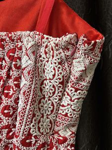 Chic Red &amp; White Embroidered Peplum Top