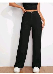 KOTTY Women Regular Fit Black Wide Leg Trousers