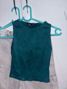 Gray Cargo Jeans &amp; Green Tank Top Set