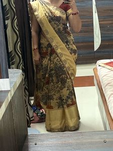 Elegant Gold Floral Print Saree