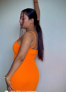 Ribbed Orange Bodycon Midi Dress