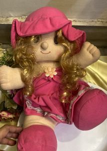 Adorable Pink Rag Doll with Curly Hair