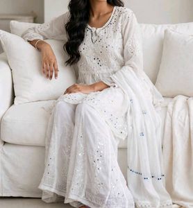 Elegant White Mirror Work Kurta Set