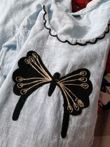 Light Blue Kurta with Butterfly Embroidery