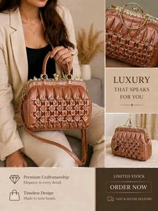Elegant Peach Rhinestone Handbag