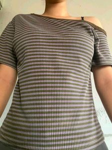 Striped Off-Shoulder Ribbed Top
