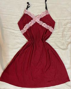 y2k pink lace red babydoll dress