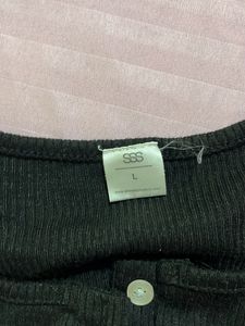 Ribbed Black Henley Crop Top