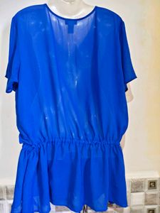 Vibrant Blue Embellished Tunic Top 2Xl-3XL