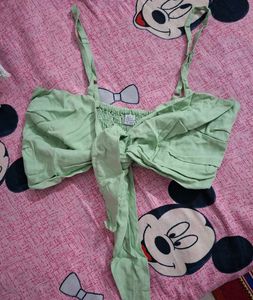 Light Green Tie-Front Crop Top