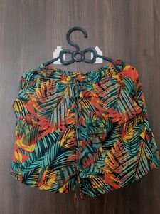 Tropical Print Ruffle Crop Top with Shorts and Jac