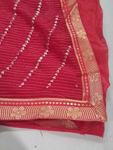 Red Georgette Saree with Silver Print