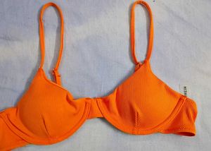 Vibrant Orange Ribbed Bikini Top