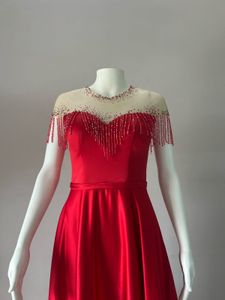 Elegant Red Beaded Evening Gown