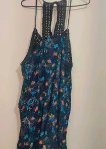 Black Flowy Floral Print Mini Jumpsuit 42 Bust