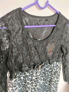 Women Black Short Dress / Long Top