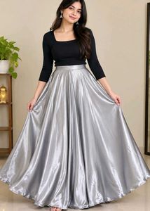 Silver Satin Skirt for women and girls