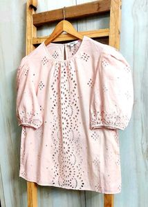 Pink Eyelet Puff Sleeve Top Size-38