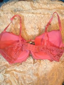 Lace Trimmed Pink Bra