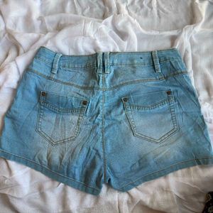 Light Wash Denim Button-Fly Shorts