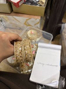 Champagne Stone Bridal Kada Set with Pearl Latkan
