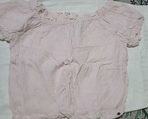 Pink Off-Shoulder Textured Top