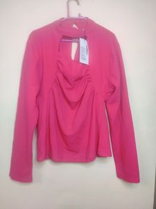 Hot Pink Choker Neck Crop Top