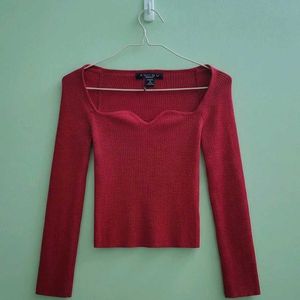 Ribbed Sweetheart Neckline Long Sleeve Top