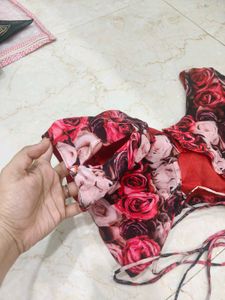 rose flower saree with designer blouse