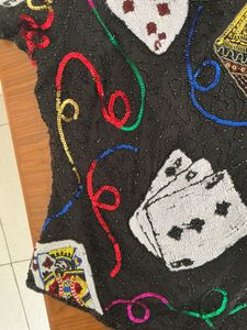 Sequin Embellished Card Game Top LAURENCE KAZAR