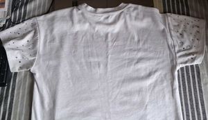 White Embellished Sleeve T-Shirt
